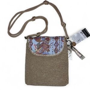 NWT Sakroots Owl Crochet Fold-Over Crossbody –Tan Pink & Blue & Tassels